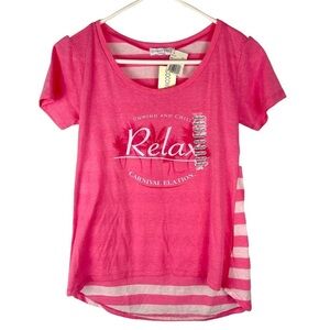 Pink Carnival Elation Cruise Lines "Relax" Scoop Neck Hi-Low Stripe Top Size M